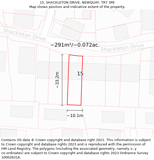 15, SHACKLETON DRIVE, NEWQUAY, TR7 3PE: Plot and title map