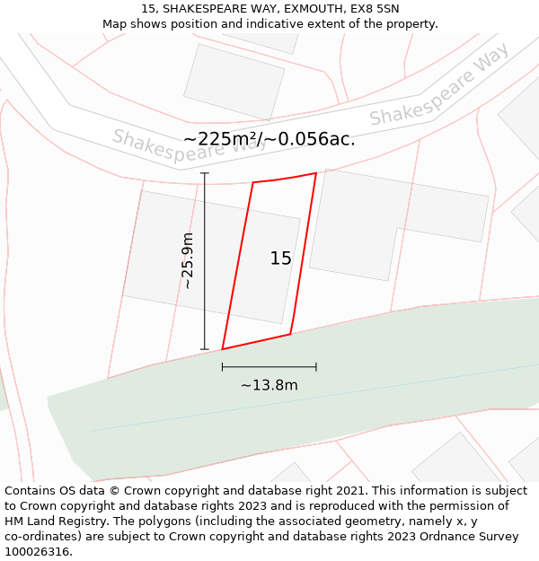 15, SHAKESPEARE WAY, EXMOUTH, EX8 5SN: Plot and title map