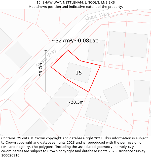 15, SHAW WAY, NETTLEHAM, LINCOLN, LN2 2XS: Plot and title map