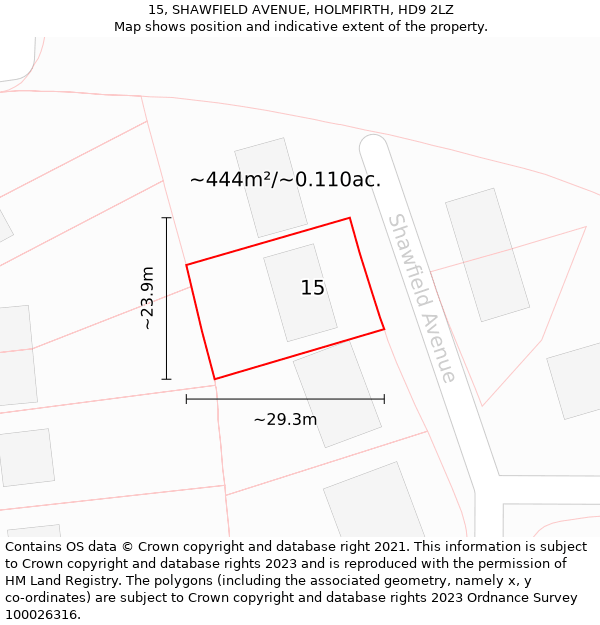 15, SHAWFIELD AVENUE, HOLMFIRTH, HD9 2LZ: Plot and title map