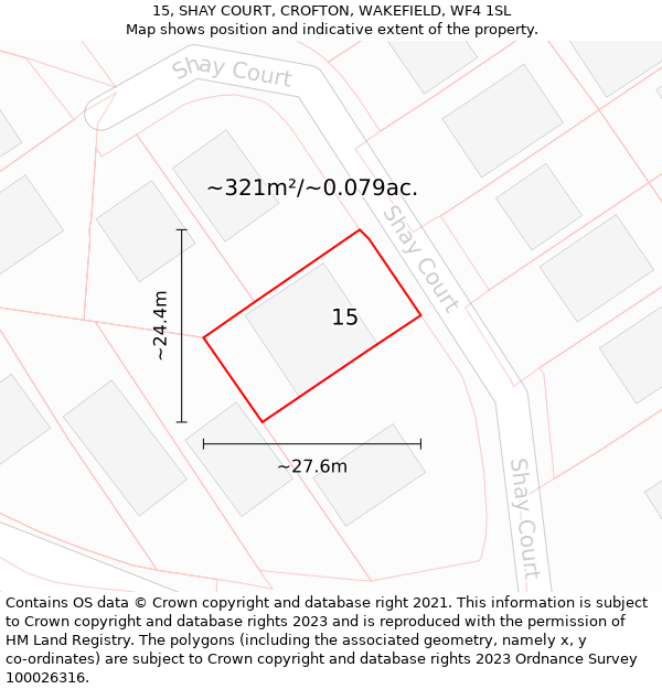 15, SHAY COURT, CROFTON, WAKEFIELD, WF4 1SL: Plot and title map