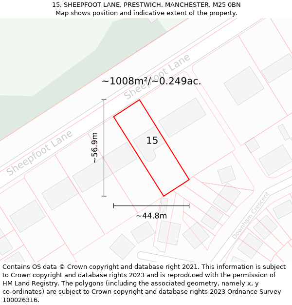 15, SHEEPFOOT LANE, PRESTWICH, MANCHESTER, M25 0BN: Plot and title map