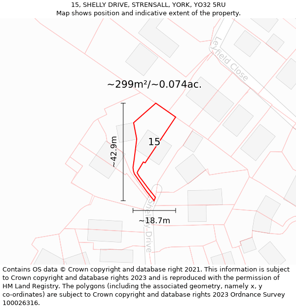 15, SHELLY DRIVE, STRENSALL, YORK, YO32 5RU: Plot and title map