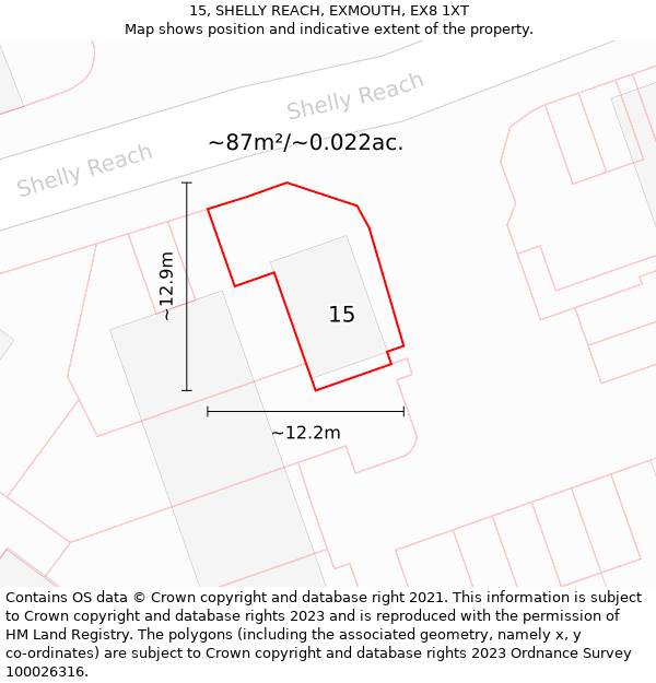 15, SHELLY REACH, EXMOUTH, EX8 1XT: Plot and title map