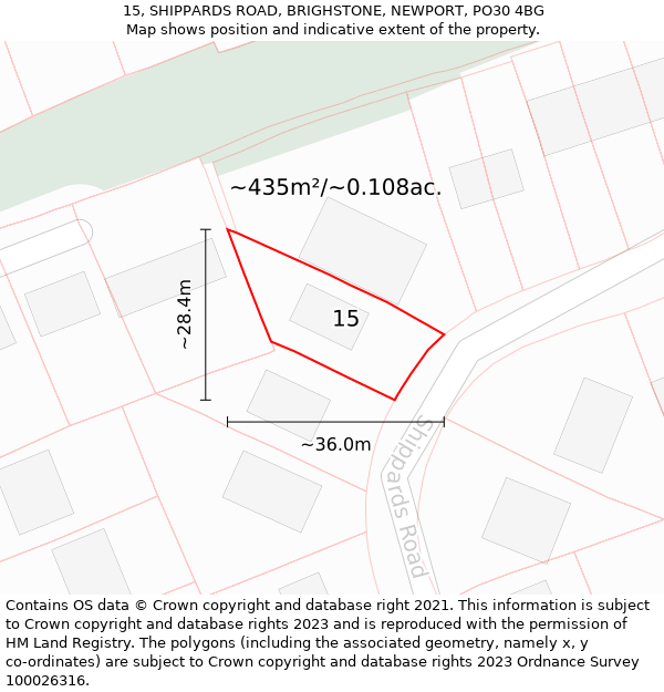 15, SHIPPARDS ROAD, BRIGHSTONE, NEWPORT, PO30 4BG: Plot and title map