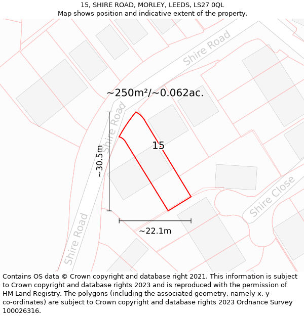 15, SHIRE ROAD, MORLEY, LEEDS, LS27 0QL: Plot and title map