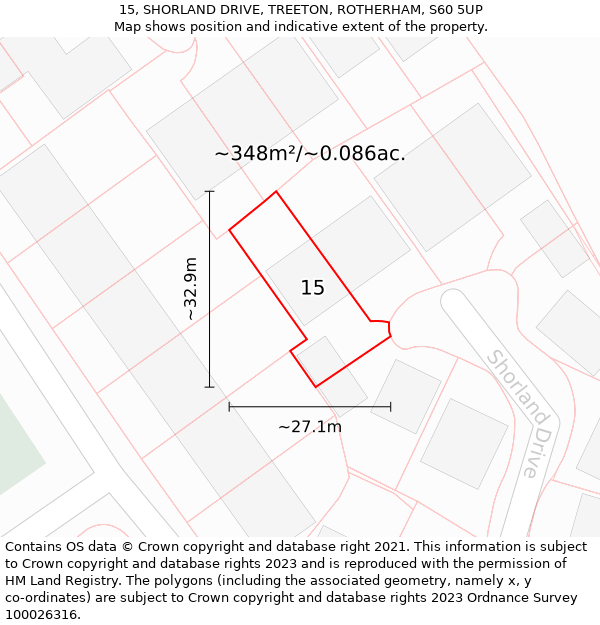 15, SHORLAND DRIVE, TREETON, ROTHERHAM, S60 5UP: Plot and title map