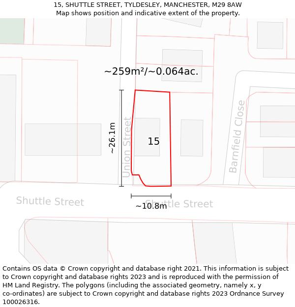 15, SHUTTLE STREET, TYLDESLEY, MANCHESTER, M29 8AW: Plot and title map