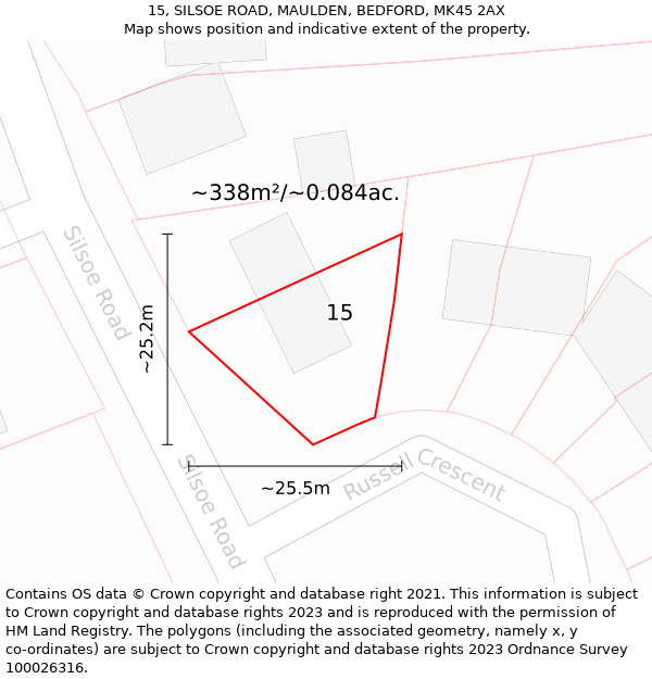 15, SILSOE ROAD, MAULDEN, BEDFORD, MK45 2AX: Plot and title map