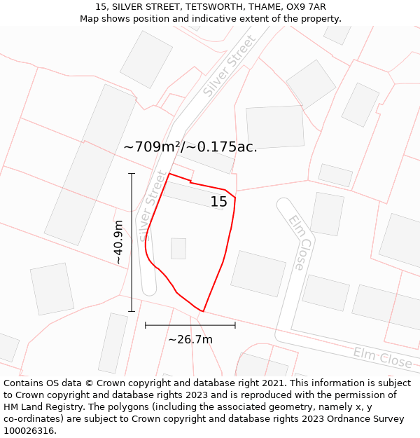 15, SILVER STREET, TETSWORTH, THAME, OX9 7AR: Plot and title map