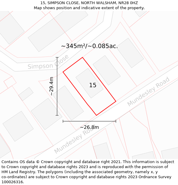 15, SIMPSON CLOSE, NORTH WALSHAM, NR28 0HZ: Plot and title map