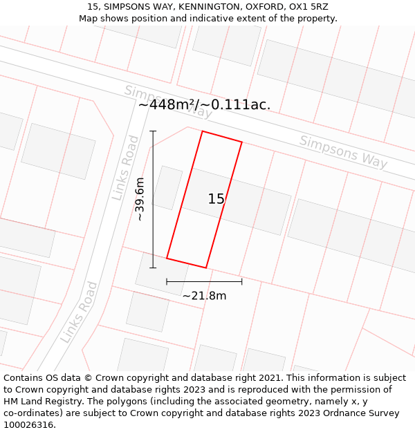 15, SIMPSONS WAY, KENNINGTON, OXFORD, OX1 5RZ: Plot and title map