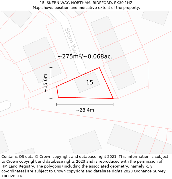 15, SKERN WAY, NORTHAM, BIDEFORD, EX39 1HZ: Plot and title map