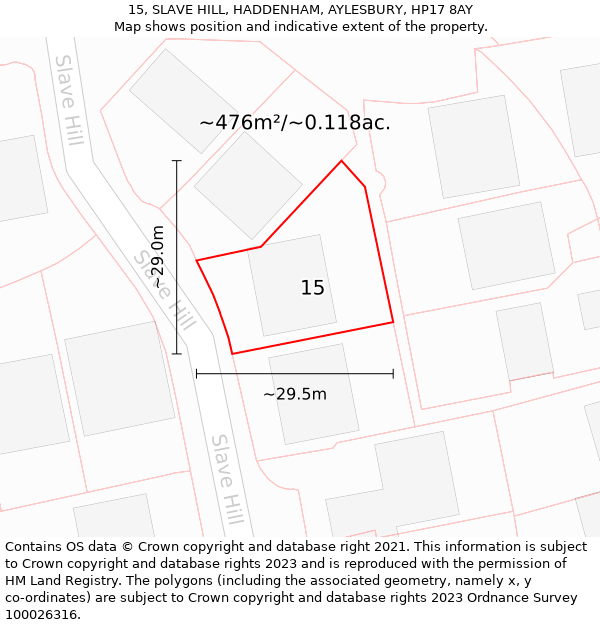 15, SLAVE HILL, HADDENHAM, AYLESBURY, HP17 8AY: Plot and title map