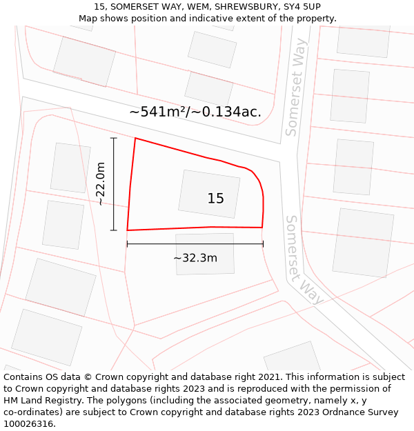 15, SOMERSET WAY, WEM, SHREWSBURY, SY4 5UP: Plot and title map