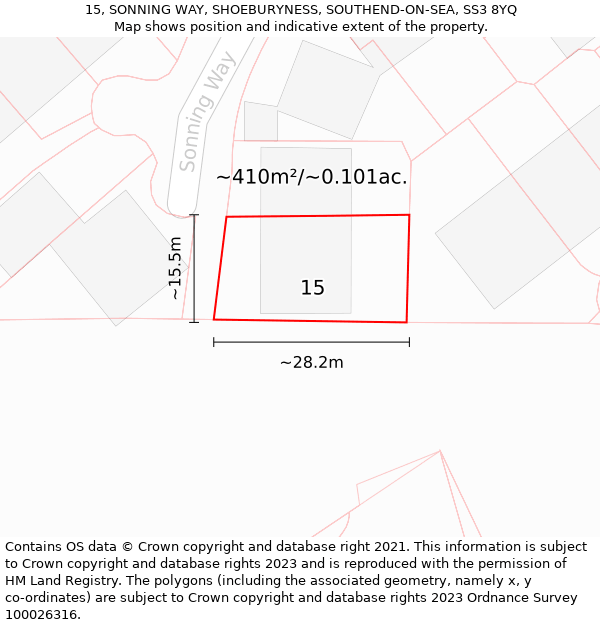 15, SONNING WAY, SHOEBURYNESS, SOUTHEND-ON-SEA, SS3 8YQ: Plot and title map