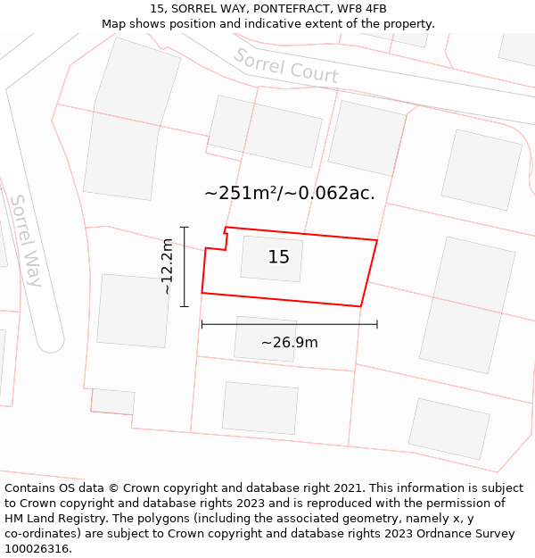 15, SORREL WAY, PONTEFRACT, WF8 4FB: Plot and title map