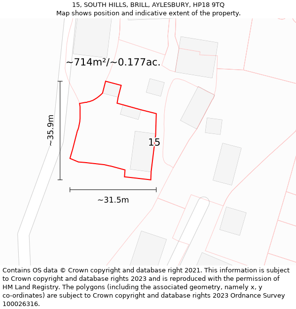 15, SOUTH HILLS, BRILL, AYLESBURY, HP18 9TQ: Plot and title map