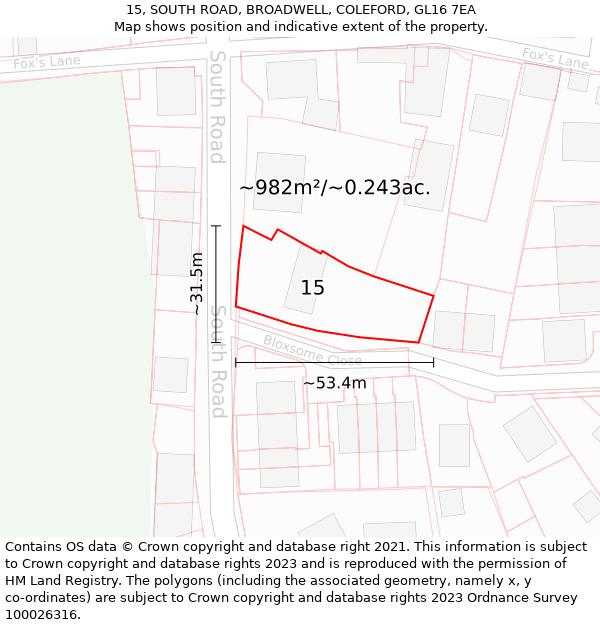 15, SOUTH ROAD, BROADWELL, COLEFORD, GL16 7EA: Plot and title map