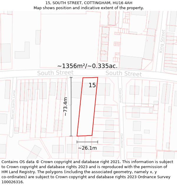 15, SOUTH STREET, COTTINGHAM, HU16 4AH: Plot and title map