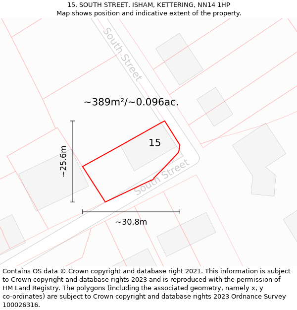 15, SOUTH STREET, ISHAM, KETTERING, NN14 1HP: Plot and title map