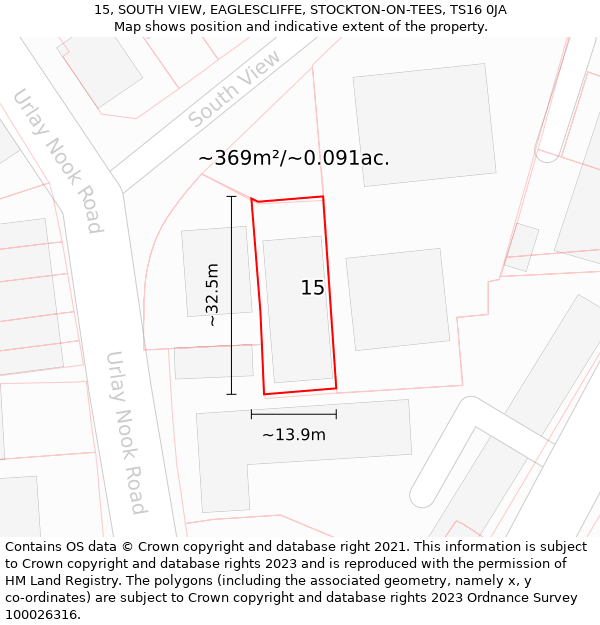 15, SOUTH VIEW, EAGLESCLIFFE, STOCKTON-ON-TEES, TS16 0JA: Plot and title map