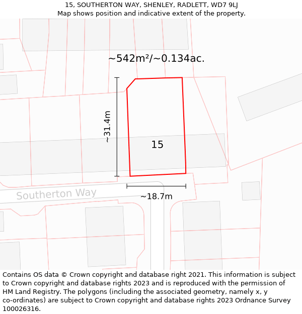 15, SOUTHERTON WAY, SHENLEY, RADLETT, WD7 9LJ: Plot and title map