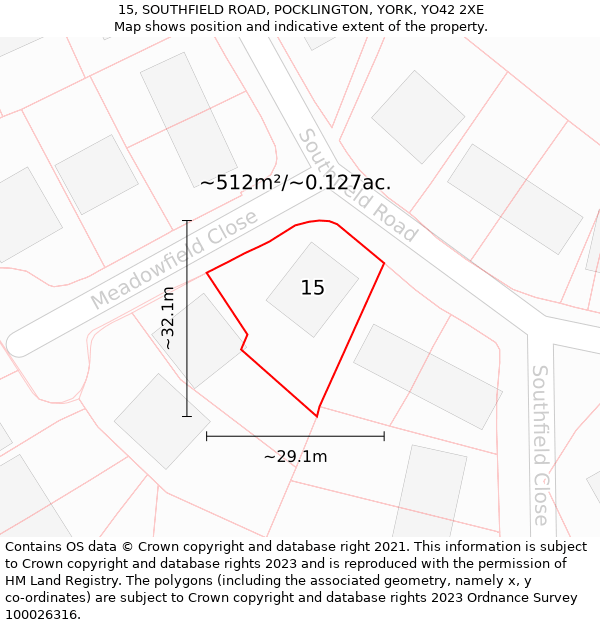 15, SOUTHFIELD ROAD, POCKLINGTON, YORK, YO42 2XE: Plot and title map