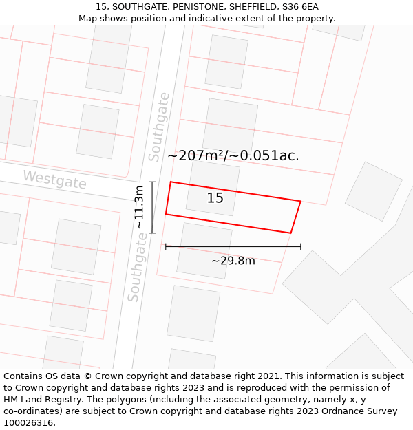 15, SOUTHGATE, PENISTONE, SHEFFIELD, S36 6EA: Plot and title map