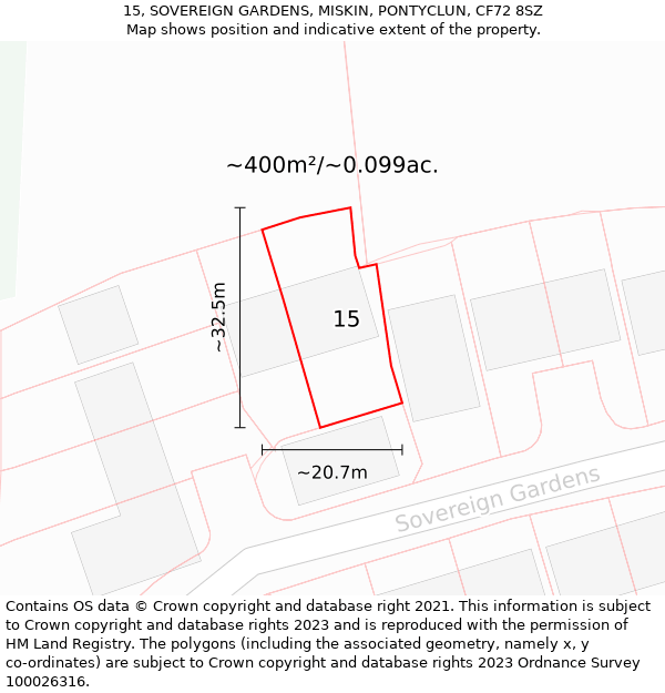 15, SOVEREIGN GARDENS, MISKIN, PONTYCLUN, CF72 8SZ: Plot and title map