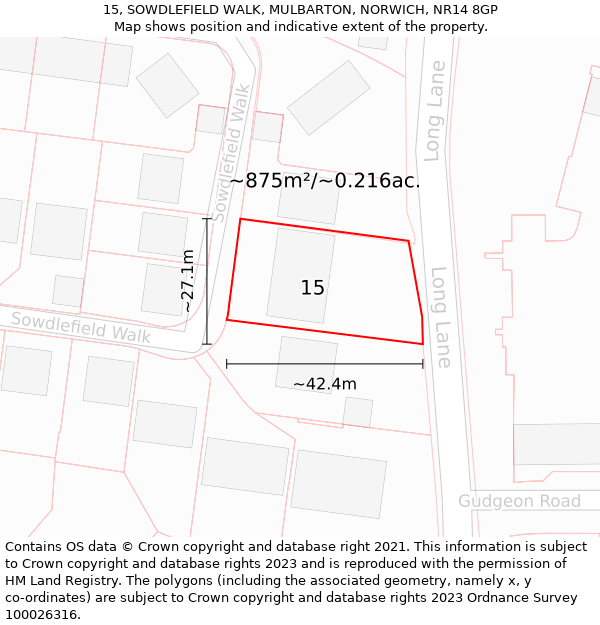 15, SOWDLEFIELD WALK, MULBARTON, NORWICH, NR14 8GP: Plot and title map