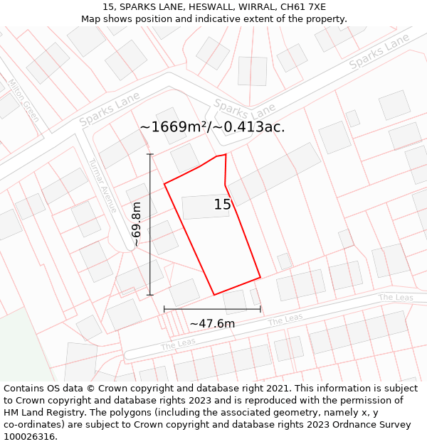 15, SPARKS LANE, HESWALL, WIRRAL, CH61 7XE: Plot and title map