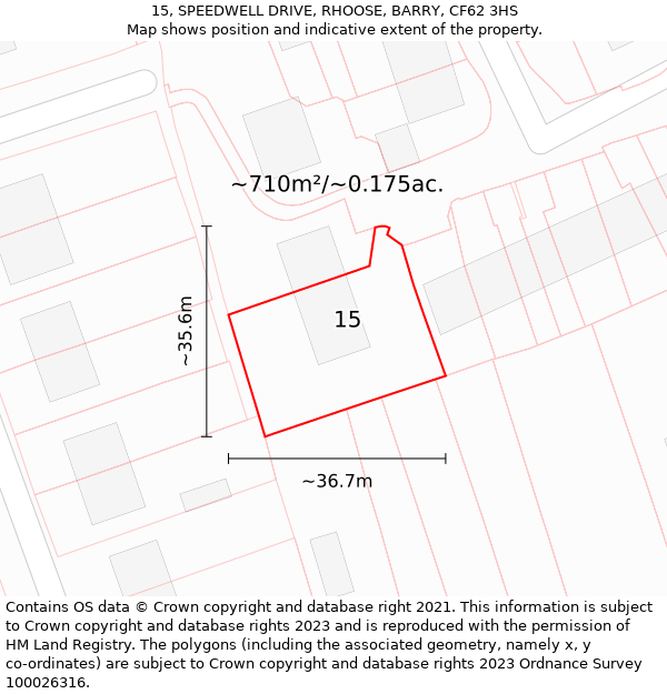 15, SPEEDWELL DRIVE, RHOOSE, BARRY, CF62 3HS: Plot and title map