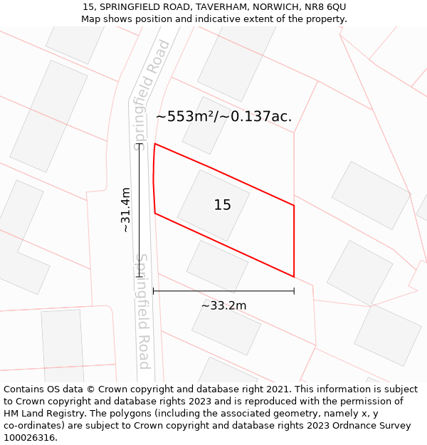 15, SPRINGFIELD ROAD, TAVERHAM, NORWICH, NR8 6QU: Plot and title map