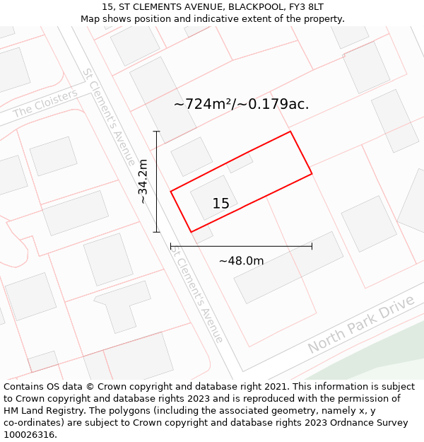 15, ST CLEMENTS AVENUE, BLACKPOOL, FY3 8LT: Plot and title map
