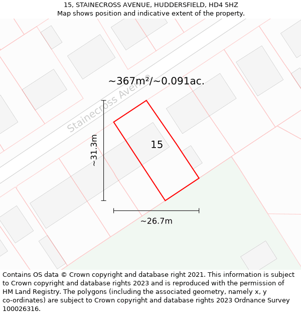 15, STAINECROSS AVENUE, HUDDERSFIELD, HD4 5HZ: Plot and title map