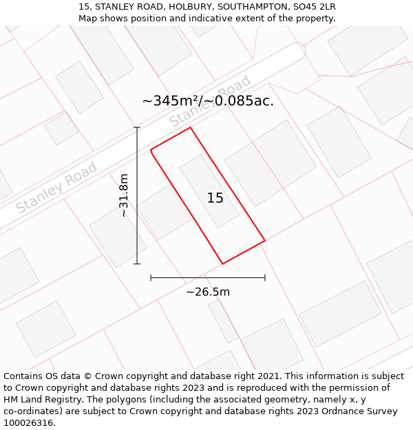 15, STANLEY ROAD, HOLBURY, SOUTHAMPTON, SO45 2LR: Plot and title map