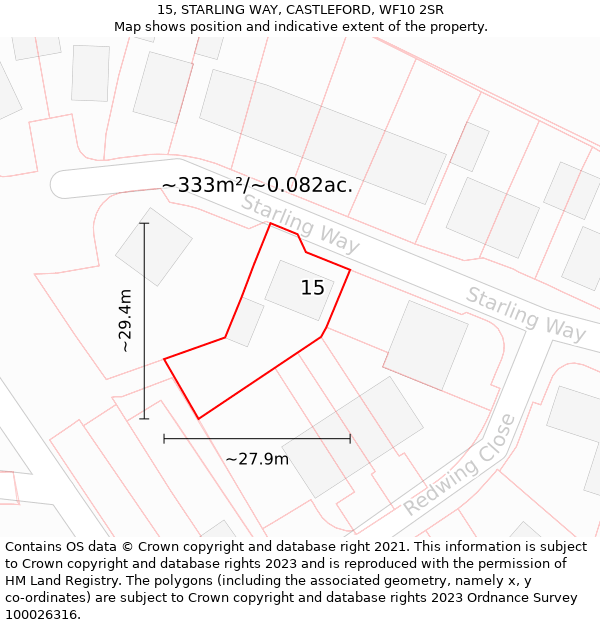 15, STARLING WAY, CASTLEFORD, WF10 2SR: Plot and title map