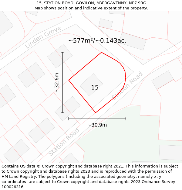 15, STATION ROAD, GOVILON, ABERGAVENNY, NP7 9RG: Plot and title map