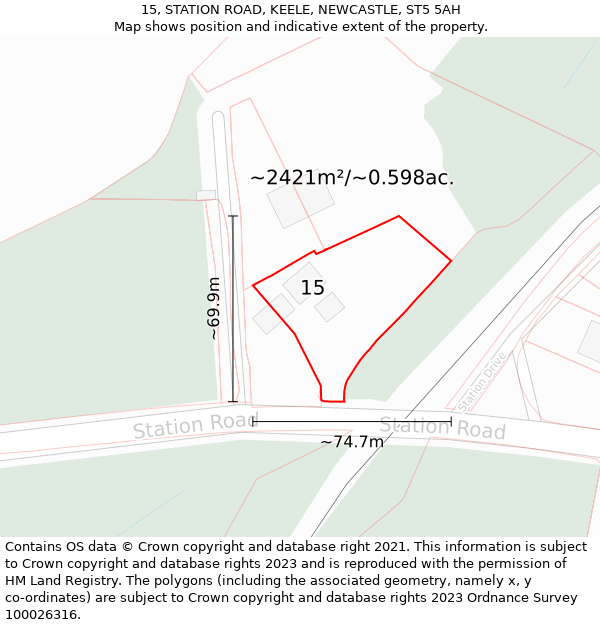 15, STATION ROAD, KEELE, NEWCASTLE, ST5 5AH: Plot and title map