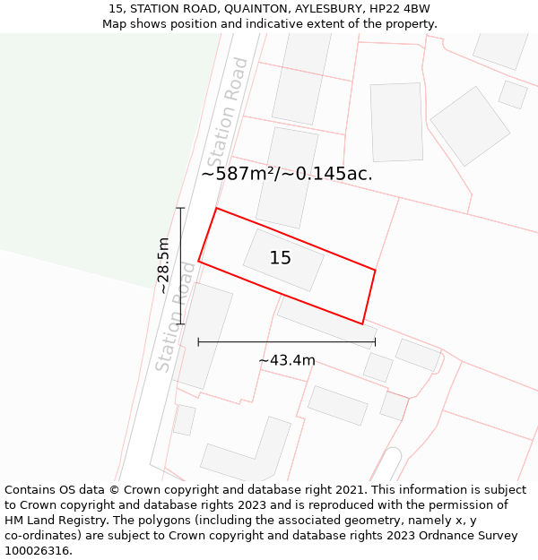 15, STATION ROAD, QUAINTON, AYLESBURY, HP22 4BW: Plot and title map