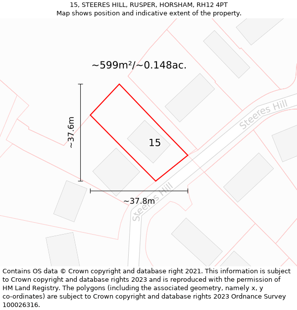 15, STEERES HILL, RUSPER, HORSHAM, RH12 4PT: Plot and title map