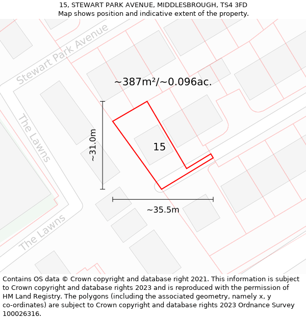 15, STEWART PARK AVENUE, MIDDLESBROUGH, TS4 3FD: Plot and title map