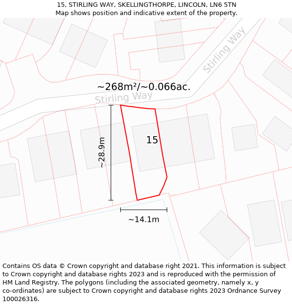 15, STIRLING WAY, SKELLINGTHORPE, LINCOLN, LN6 5TN: Plot and title map