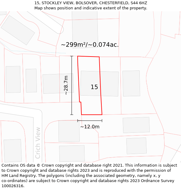 15, STOCKLEY VIEW, BOLSOVER, CHESTERFIELD, S44 6HZ: Plot and title map