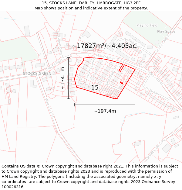 15, STOCKS LANE, DARLEY, HARROGATE, HG3 2PF: Plot and title map