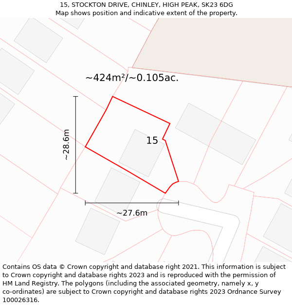 15, STOCKTON DRIVE, CHINLEY, HIGH PEAK, SK23 6DG: Plot and title map