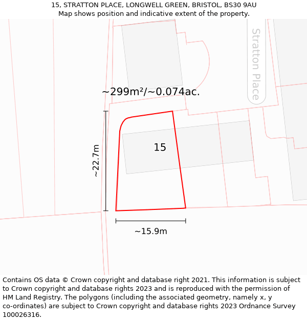 15, STRATTON PLACE, LONGWELL GREEN, BRISTOL, BS30 9AU: Plot and title map