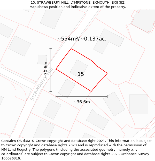 15, STRAWBERRY HILL, LYMPSTONE, EXMOUTH, EX8 5JZ: Plot and title map