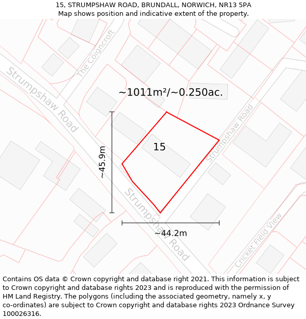 15, STRUMPSHAW ROAD, BRUNDALL, NORWICH, NR13 5PA: Plot and title map